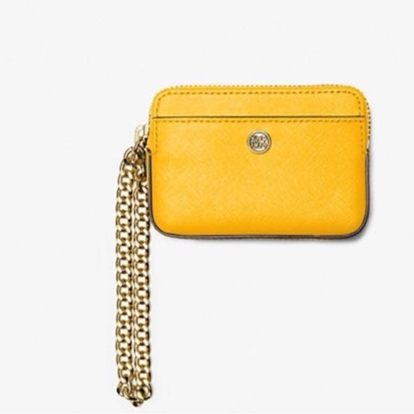 NWT Michael Kors Medium Saffiano Leather Card Case in Jasmine Yellow - Picture 1 of 12